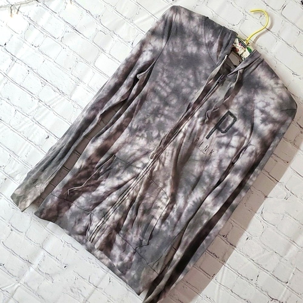 2012 Victoria's Secret PINK Gray & White Tie-Dye Full Zip Hoodie Womens Size XS - Picture 3 of 17